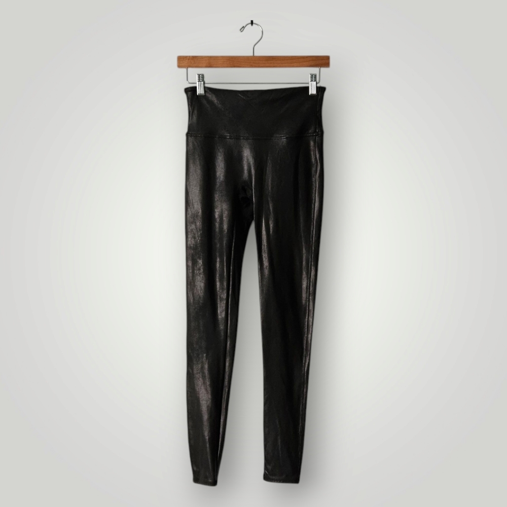 Spanx‎ Legging Womens M Black Faux Leather High-Waisted Compression Waistband - Picture 5 of 12